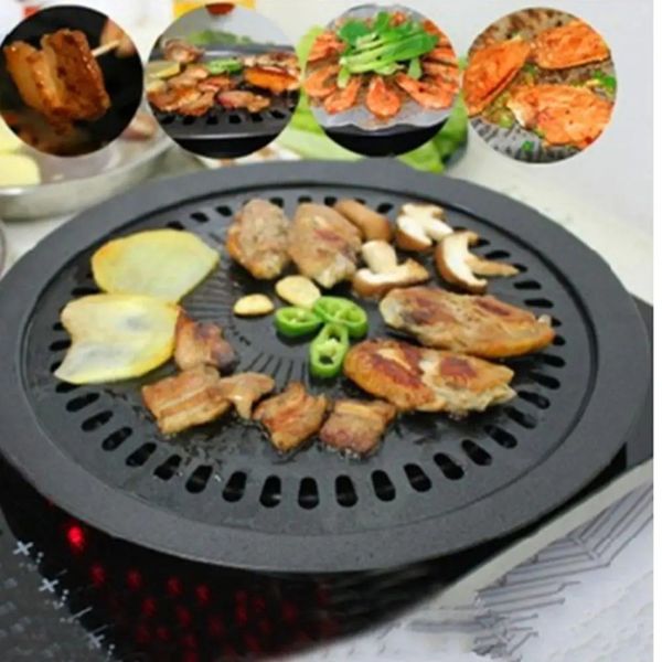 Poêle à barbecue en fer, poêle à viande coréenne rôtie, plaque de barbecue avec support antiadhésif, outils de cuisson faciles à nettoyer
