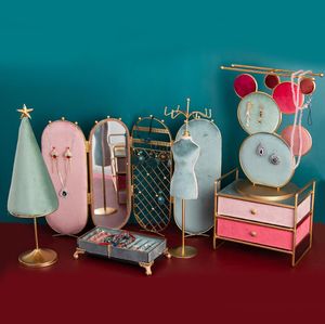 IJzeren flanel sieraden rekwisieten opslag houders ketting display rack sieraden rack desktop ornamenten viervoudige scherm kerstboom