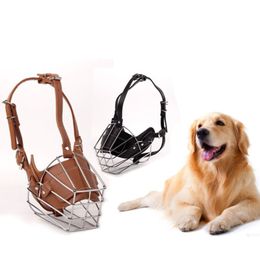 Bozal para perro con cesta de cuero de hierro, ajustable, cómodo, ajuste seguro, duradero, ligero, de goma, para dejar de morder, entrenamiento seguro 2279O