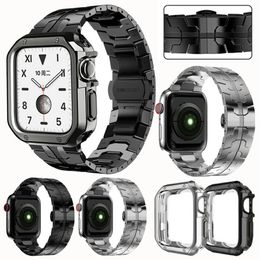 Iron Man Drie Kraal Metalen Ketting Armband Band met Case Link Solide roestvrijstalen bandjes Bands Horlogeband voor Apple Watch Series 3 4 5 6 7 8 9 iWatch 40 41mm 44 45mm