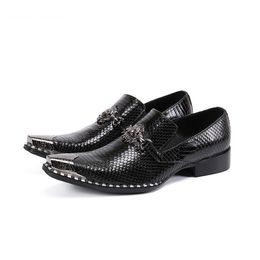 Iron Men's Batzuzhi Toe Handmaded Toe Black Genuine Leather Dress Shoes Men Slip On Formal Zapatos Hombre, Tamaños 38-46 2956