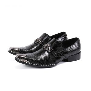 Iron Men's Batzuzhi Toe fait à la main Black Veurs en cuir authentique Chaussures Men Slip on Formal Zapatos Hombre, tailles 38-46 2956
