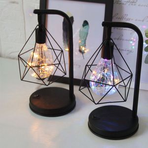 Fer veilleuse Vintage lampe de table noir rétro industriel fer métal fil panier Cage Style lumière ferme lampe de bureau lustre