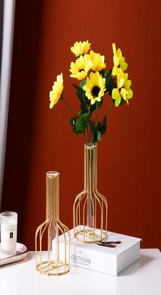 Iron nordique Art Golden Hydroponic Vase Vase Decoration Salon Room Table à manger Dry Flower Plantation Green Pine5713653