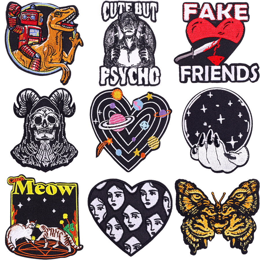 Iron on Patches 9 Pieces Assorted Cool Punk Heart Love Emboridered Sew on Patch for Jacket Clothing Backpack DIY Applique