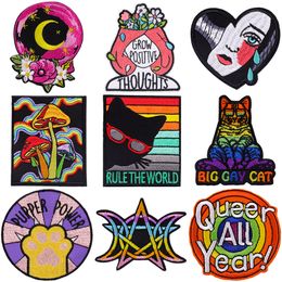 Opstrijkbare patches Zwarte Kat Regenboogpatch Grappige Cartoon Geborduurde Badge Applique voor Volwassen Kinderen Tieners DIY Accessoires voor Kleding Jeans Rugzakken Jassen Vest