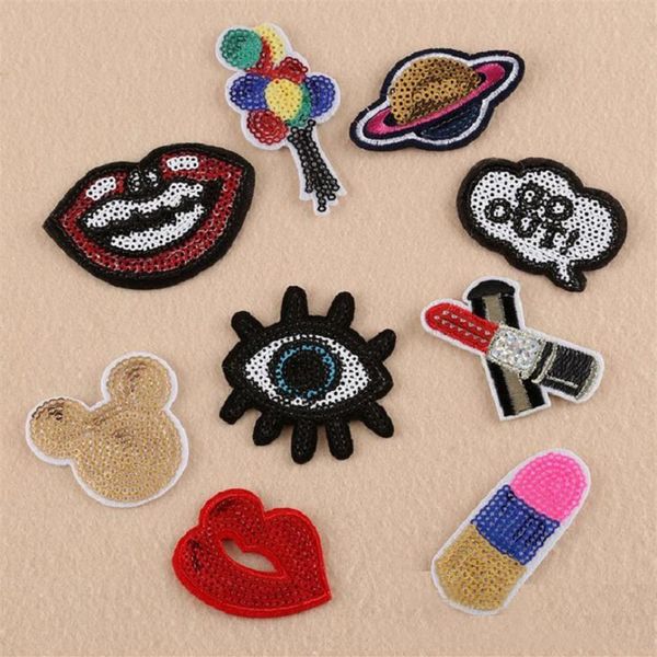 Patch autocollant à paillettes pour vêtements, Badges en tissu, couture, ballon à lèvres et yeux à paillettes brillantes, etc246Q, DIY bricolage