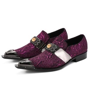 Iron Purple Point Design Head en cuir robe Shoes Men Personnalité Party et mariage Zapatos Hombre DB B