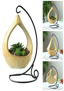 Soporte de hierro cesta colgante Microlandschaft cerámica geométrica maceta de plantas y flores suculentas gancho de hierro soporte de escritorio maceta 4890694