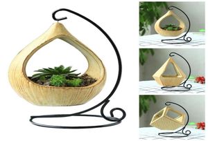 Panier de suspension du support Microlandschaft Géométrique Céramique Succulentes plantes Flower Pot Iron Crochet Bracketplant Pot4610453