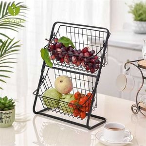 IJzeren opslag plank rack voor keuken kruiden organizer fruit houder dubbellaags montage badkamer cosmetische opbergmand 211215