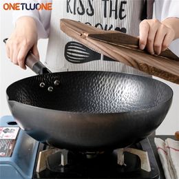 Wok en fer Batterie de cuisine traditionnelle de haute qualité Wok en fer Poêle antiadhésive Poêle non revêtue Ustensiles de cuisine 220423