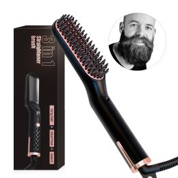 Irons 3 en 1 peigne de barbe pour les cheveux masculins à lisser lisseur brosse à chaleur rapide Hair litreux en céramique irons plateau outils de style