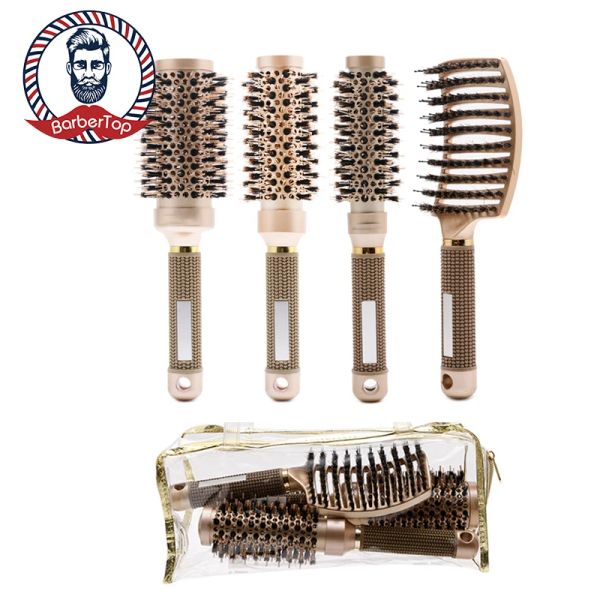 Irons 4pcs / Set Round Hair Peigt Herdressing Curling Hair Brushes Salon Professional Style Ceramic Barrel Combat Barbershop Tools