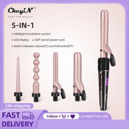 Planchas Ckeyin 5 en 1 Cerámica Magic Curling Iron Calabaza Clipless Curling Wand Hair Curler Roller Hair Styler