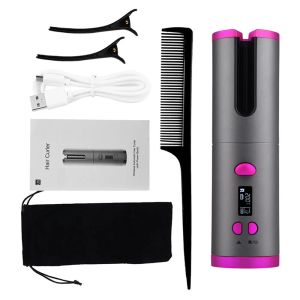 Planchas Rizador inalámbrico Rizador de pelo automático Pantalla LCD Recarga USB Herramientas de estilo rizo de cerámica Rizador de pelo de calentamiento rápido