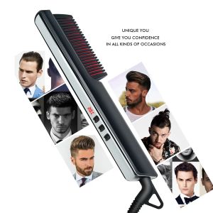 Fers à lisser brosse chauffante électrique lisseur cheveux bigoudi brosse cheveux raides peigne soins personnels hommes barbe style peigne