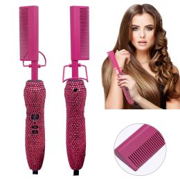 Strijkijzers Hot Comb 2 in1 Hot Comb Stijltang met strass Elektrische Verwarming Kam pente quente peigne chauffant lisseur cheveux Gereedschap