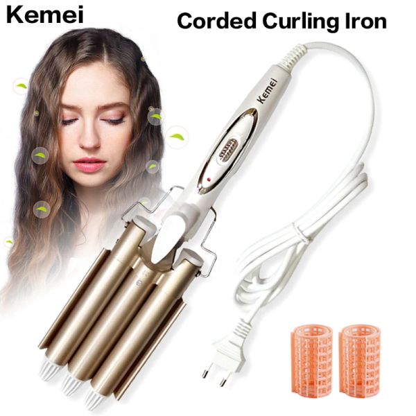 Fers Kemei fer à friser professionnel soins des cheveux outils de coiffure en céramique Triple baril cheveux Styler bigoudis électrique friser 5