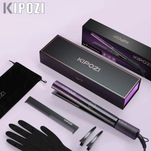 KIPOZI Fer à lisser professionnel 2 en 1 pour friser les cheveux Titanium Pro Fer plat Outil de coiffure à chaleur rapide avec affichage numérique LED