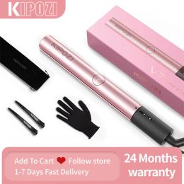 Fers KIPOZI V7 Pro Lisseur Cheveux Bigoudi 2 en 1 Double Tension Titane Lisseurs Pour Salon Arrêt Automatique Fer Plat Or Rose