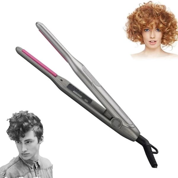 Planchas Mini portátil 2 en 1 plancha de pelo de cerámica rizador placa estrecha plancha plana para hombres barba corta pantalla LED herramienta de alisado