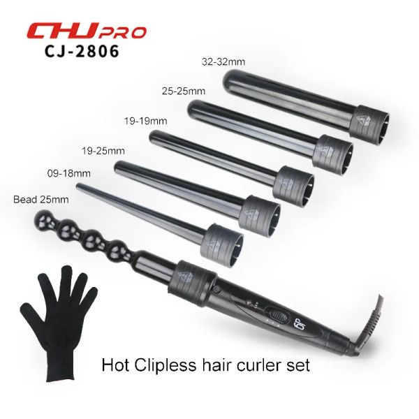 Planchas Nuevo 6 en 1 Cerámica Pro Curling Iron Wand Hair Curler Set Pro Intercambiable Barril Turmalina Curling Iron Machine