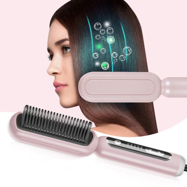 Planchas Nuevo Ion Negativo Antiescaldaduras Peine Caliente Plancha de Pelo Cepillo Alisador Rizador para Mujeres Peluquería Aparatos de Peinado