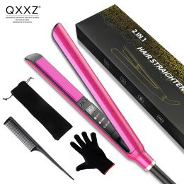 Irons Qxxz 2in1 Flat Fer Cheveux lisureur Ceramic Heat LED Electric Straight Curler Salon Hairstyle Tool Livraison gratuite