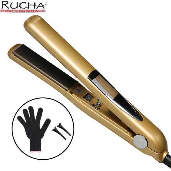 Planchas RUCHAPlaca de titanio vibratoria de hierro plano, placa de titanio, fácil para ondas sin frizz, rizos, cabello liso, herramientas de peinado