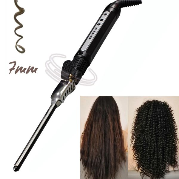 Fers Petit bigoudi 7mm fer à friser en céramique vague de plage baguette à friser électrique pince à cheveux pour hommes frange Salon outils de coiffure