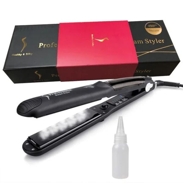 Planchas Plancha de pelo a vapor Plancha de pelo profesional 2 en 1 Rizador de pelo Alisador de pelo Rizador de pelo Plancha de pelo de vapor de cerámica