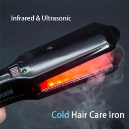 Irons ultrasonic infrarouge soins des cheveux en fer à la kératine argan huile récupère les cheveux de plaque large endommagés LCD droite Afficher le traitement des fers froids