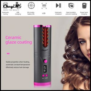Fers USB USB rechargeable Auto Ceramic Curling Iron Waver Hair Curler LED Affichage Curling Roller Wave Automatic Rotation Hair Styling
