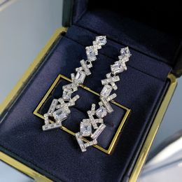Onregelmatige 100% reëel 925 Sterling Silver Dange Earring Diamant sieraden Betrokkenheid Bruiloft Druppels voor vrouwen bruidscadeau