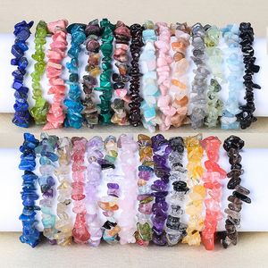 Pulsera de piedras naturales con hebras de chips irregulares, cuentas asimétricas, pulseras elásticas de grava de cuarzo de cristal, brazaletes para mujeres y niñas