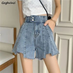 Onregelmatige denim shorts vrouwen hoge taille S-5XL zomer zoete sexy vintage wide been ulzzang chic all-match college streetwear 240418