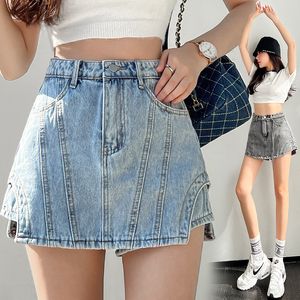 Onregelmatige denim shorts vrouwen lente en zomer hoge taille heupbroek retro gebakken straat a-line rok