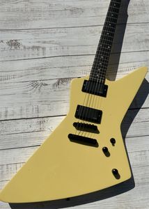 Guitarra eléctrica irregular hecha de madera importada Diapasón con incrustaciones de perlas de color amarillo cremoso Pastilla activa EMG luz blanca en stock paquete de iluminación