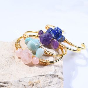 Onregelmatige faceted nugget edelsteen en tuimelde stenen kralen armbanden mooie ambachtelijke gemaakt genezing chakra natuurlijke kwartskristallen charme manchet armband in goudkleurige toon