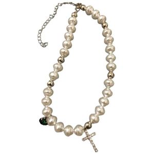 Collier de perles d'imitation irrégulières, bijoux élégants, strass, croix, pendentif en cristal, ras du cou, ras du cou, 281j