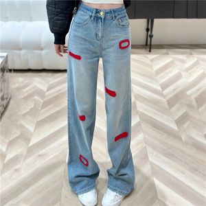 Pantalon en Jean avec lettres floquées pour femmes, pantalon en Denim de styliste, Style de rue, jambe droite