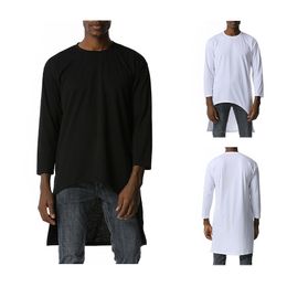 Camisetas para hombre irregulares Manga completa Camiseta suelta sólida para hombres Camisetas largas de gran tamaño O-cuello Camisas de otoño 210524