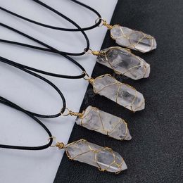 Colliers pendentifs irréguliers en pierre de cristal naturel plaqué or argent avec chaîne en corde pour femmes hommes bijoux de fête