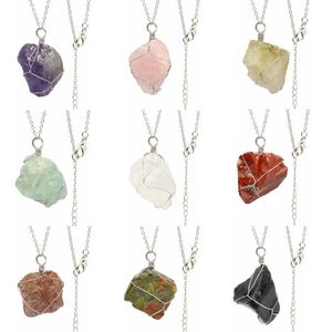 Collares con colgante Chapado en oro y plata con piedra de cristal de energía Natural Irregular, decoración para fiestas y discotecas, joyería hecha a mano a la moda para mujeres y niñas