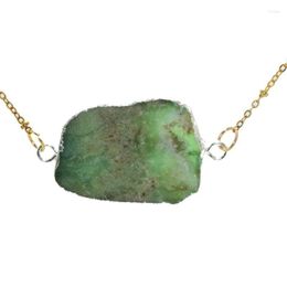 Onregelmatige natuurlijke sieraden chrysoprase steen connector ketting 2022 vrouwen grote grote rauwe plak groen kwarts kristal dubbele lus
