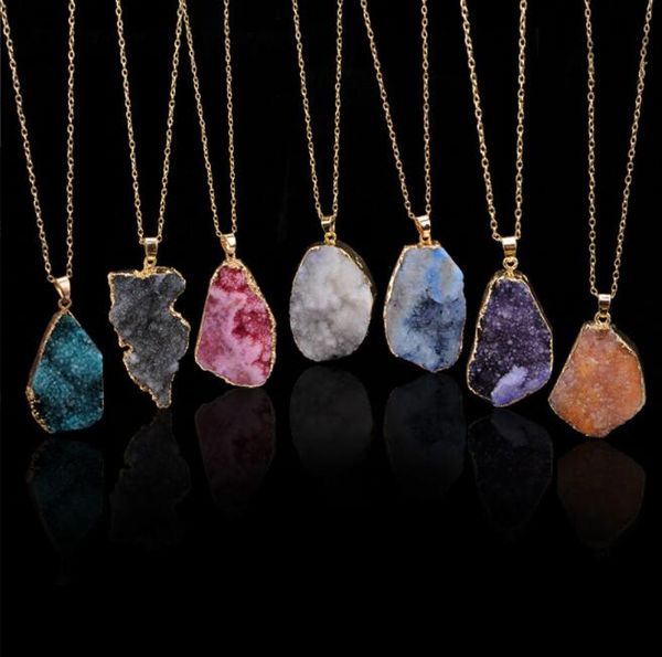 Collares de piedra natural irregulares cuarzo Druzy Crystal Healing Point Chakra Bead colgante de piedras preciosas para mujeres joyería de moda a granel