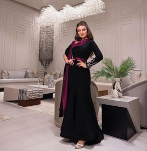 Onregelmatige nek zeemeermin prom jurken contrast kleur formele ocn -jurk met Arabische Dubai Robe de Soiree met lange mouwen 326