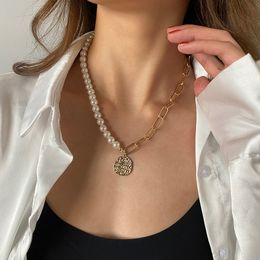 Onregelmatige parelchoker kettingen voor vrouwen 2021 vintage geometrische ketting hangers gouden kraag Collier femme sieraden