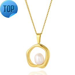 Collier pendentif perle irrégulière en acier titane, plaqué or véritable 14 carats, Design français Vintage, ne se décolore pas, bijoux à la mode pour femmes